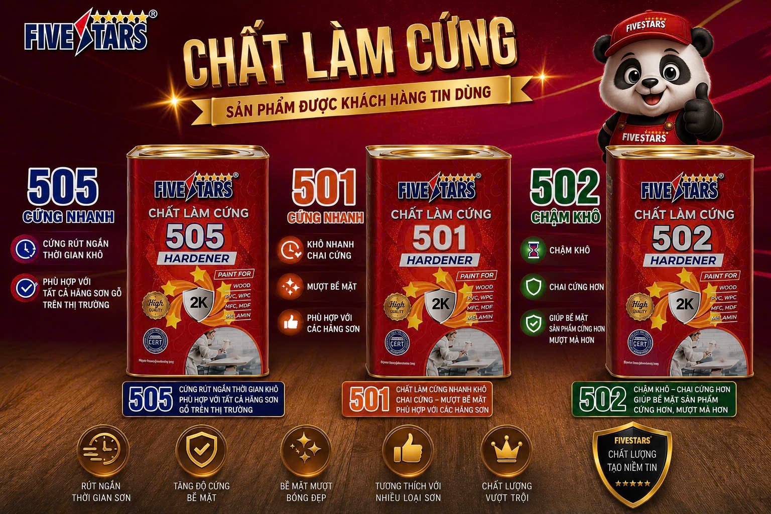 Chất làm cứng FIVESTARS 505 cứng nhanh cho hệ sơn gỗ 2K