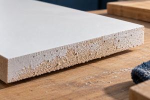 Minh họa cạnh MDF hút sơn lót không đều và còn lỗ rỗ nhỏ